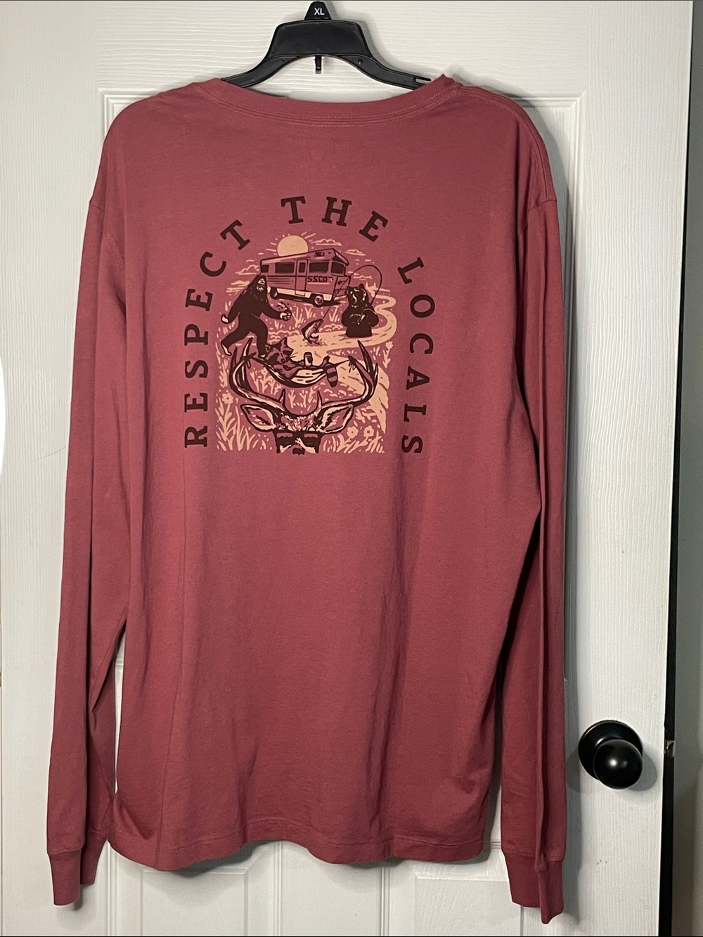The Southern Shirt Company Long Sleeve Tee - Rosewood with Black Graphic. Size L